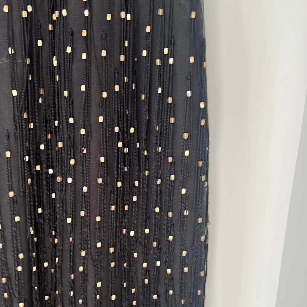 Badgley Mischka Sleeveless Beaded Fringe Column Gown Black/Gold Size 0 - Picture 4 of 11
